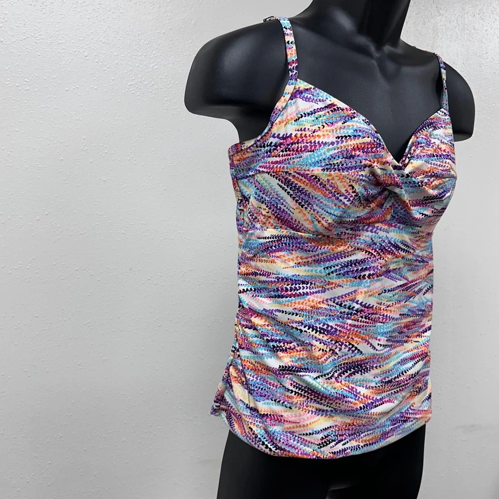 Croft & Barrow Tankini Swim Beach Top Vibrant Multicolor Twist Front Lined Sz 16